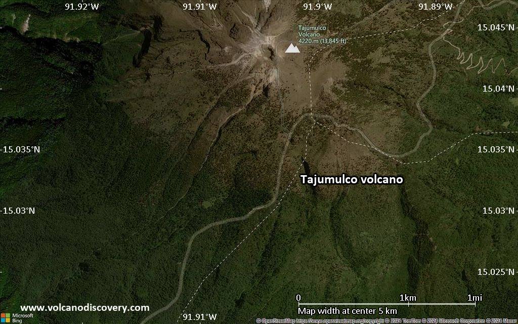 Satellite/aerial-type map of Tajumulco volcano (scale of few kilometers)