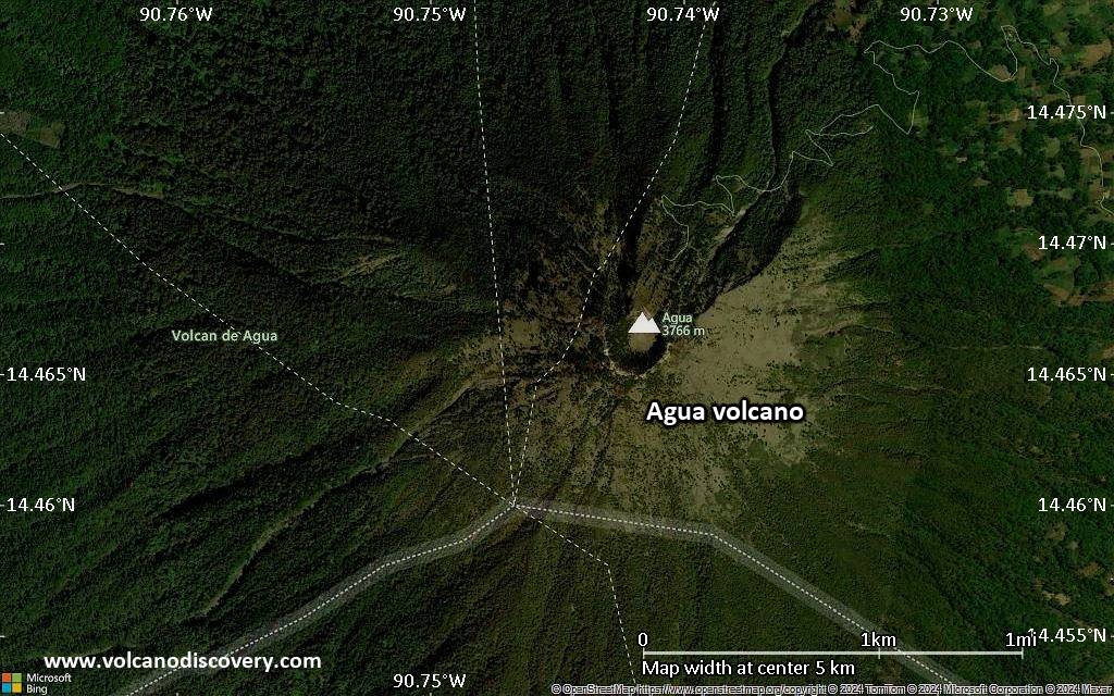 Satellite/aerial-type map of Agua volcano (scale of few kilometers)