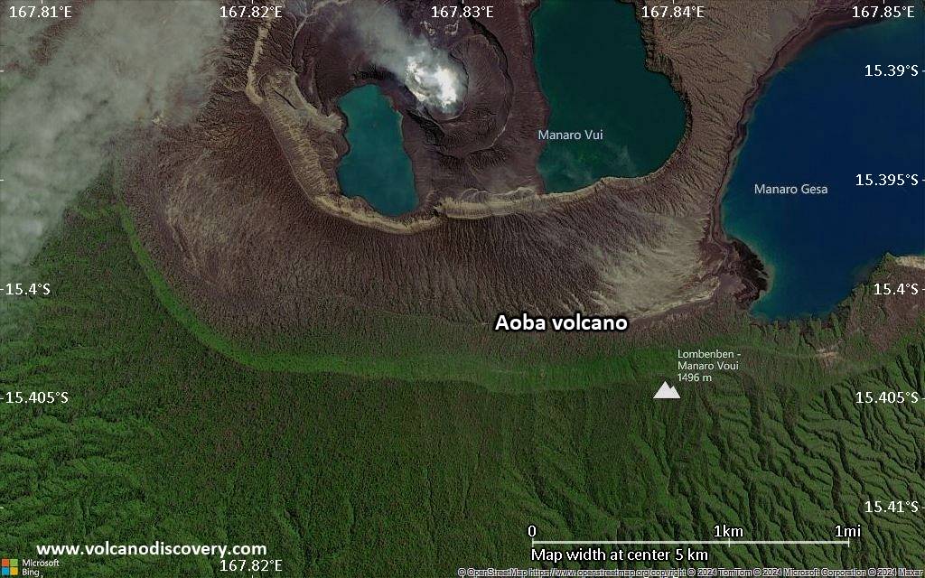 Satellite/aerial-type map of Aoba volcano (scale of few kilometers)