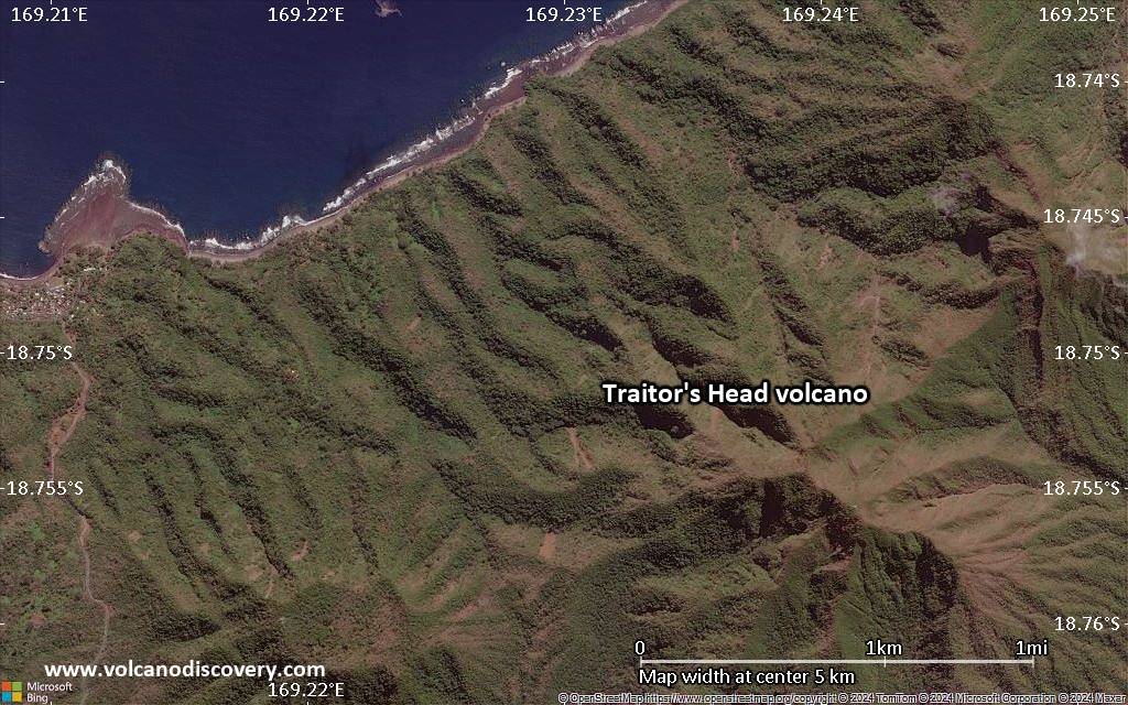 Satellite/aerial-type map of Traitor's Head volcano (scale of few kilometers)