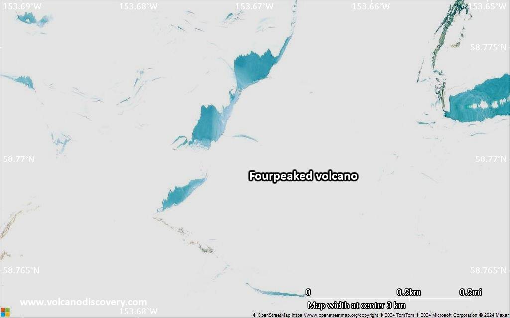 Satellite/aerial-type map of Fourpeaked volcano (scale of few kilometers)