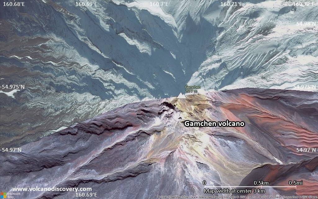 Satellite/aerial-type map of Gamchen volcano (scale of few kilometers)