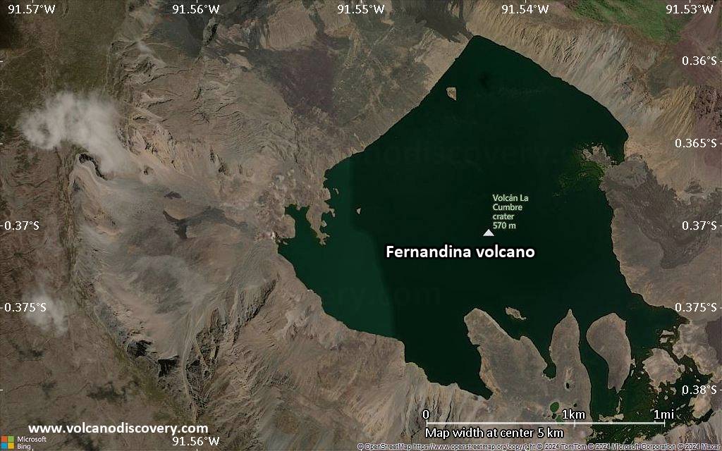 Satellite/aerial-type map of Fernandina volcano (scale of few kilometers)