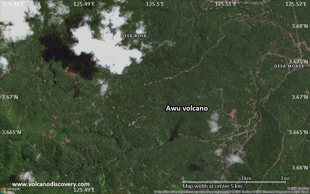 Satellite/aerial-type map of Awu volcano (scale of few kilometers)