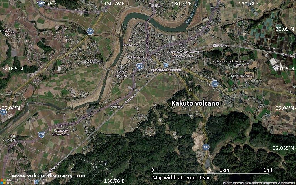 Satellite/aerial-type map of Kakuto volcano (scale of few kilometers)