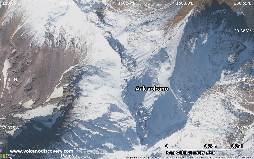 Satellite/aerial-type map of Aak volcano (scale of few kilometers)