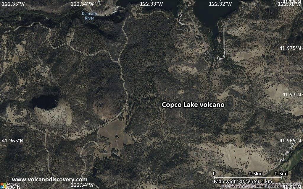 Satellite/aerial-type map of Copco Lake volcano (scale of few kilometers)