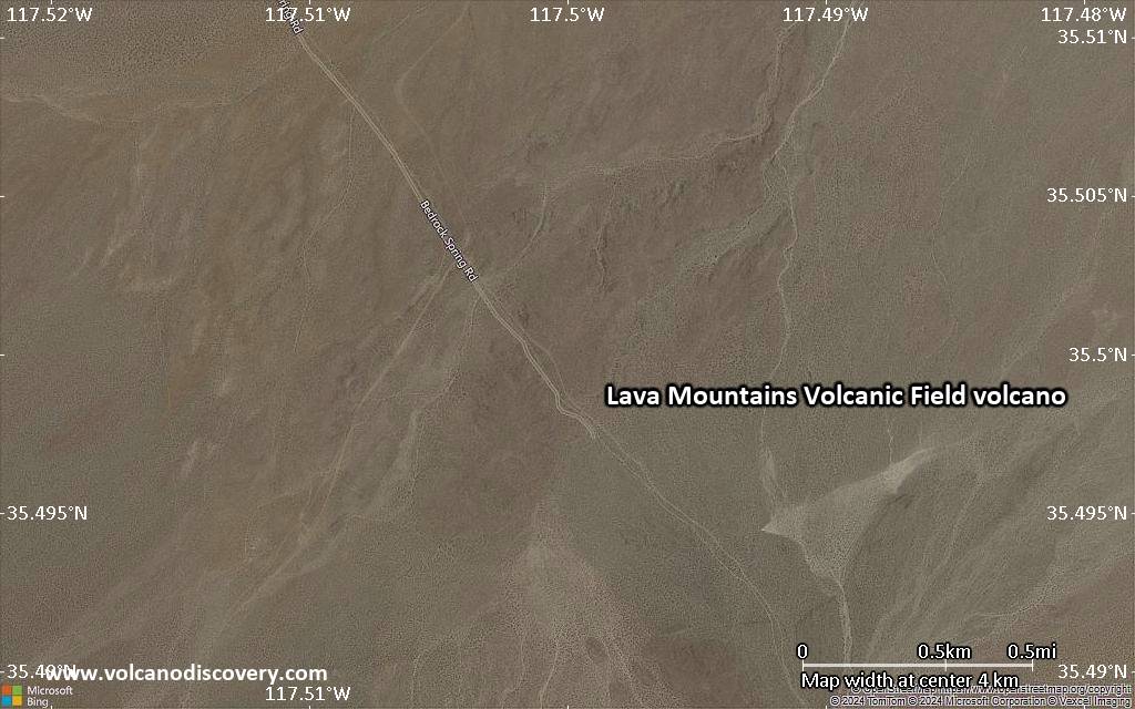 Satellite/aerial-type map of Lava Mountains Volcanic Field volcano (scale of few kilometers)