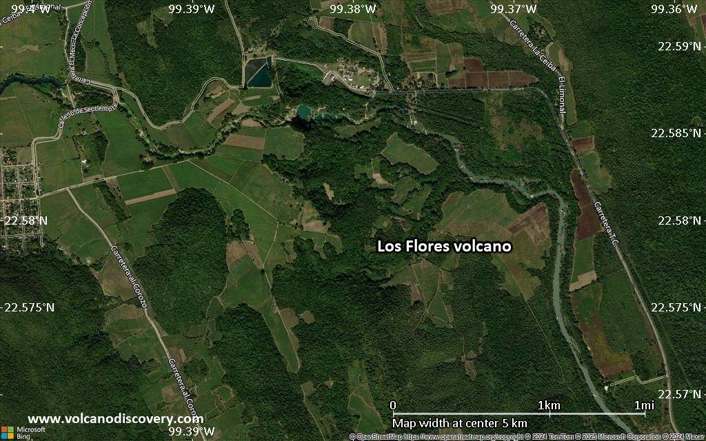 Satellite/aerial-type map of Los Flores volcano (scale of few kilometers)