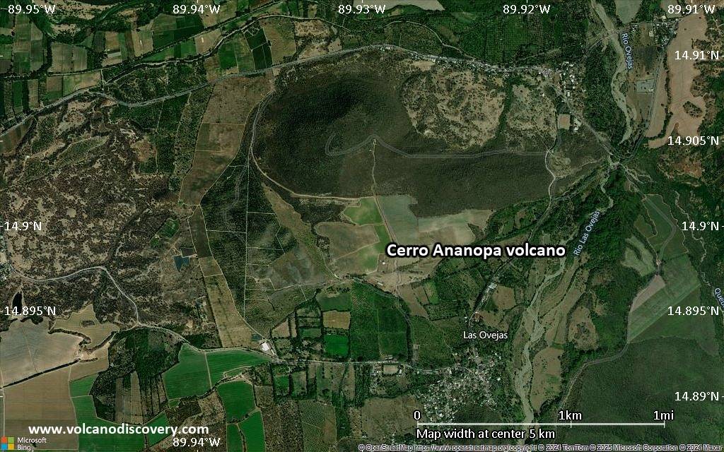Satellite/aerial-type map of Cerro Ananopa volcano (scale of few kilometers)