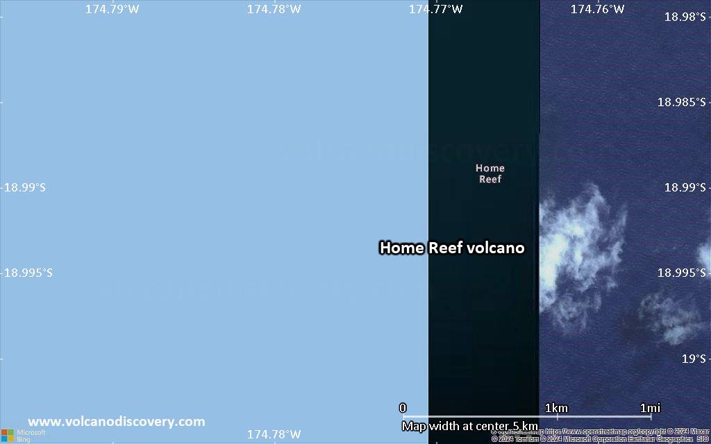 Satellite/aerial-type map of Home Reef volcano (scale of few kilometers)