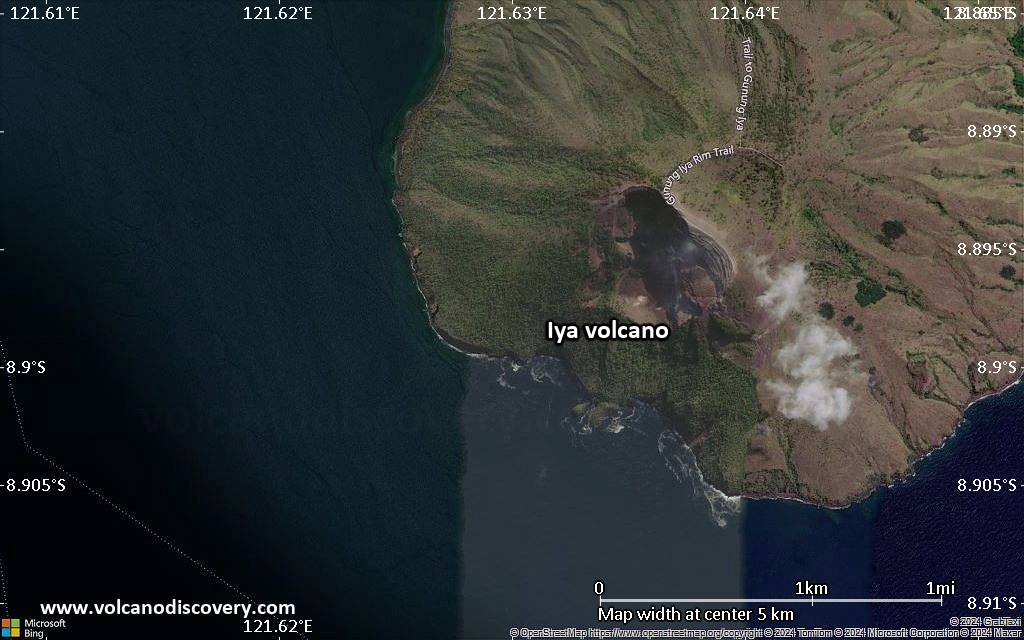 Satellite/aerial-type map of Iya volcano (scale of few kilometers)
