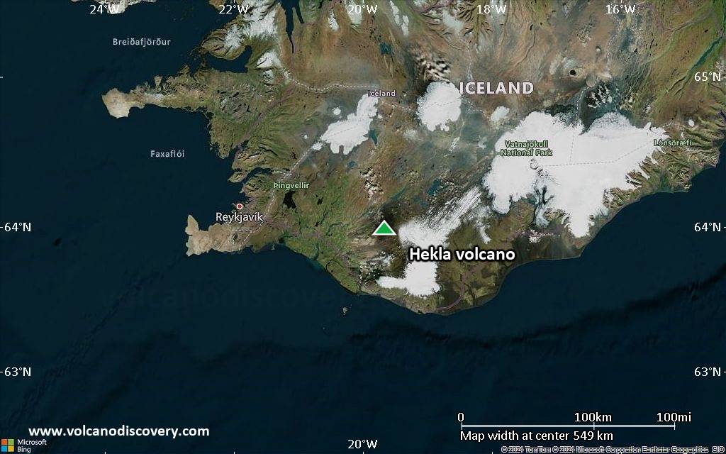 Satellite/aerial-type map of Hekla volcano (region scale small)