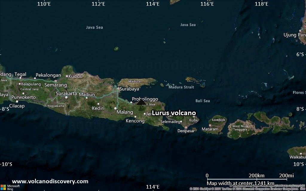 Satellite/aerial-type map of Lurus volcano (region scale small)