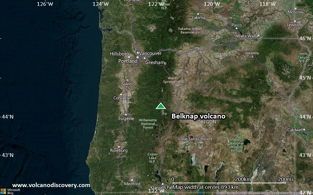 Satellite/aerial-type map of Belknap volcano (region scale small)