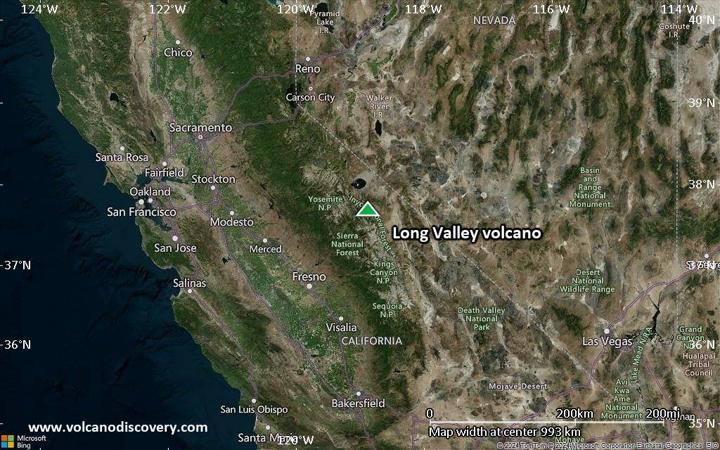 Satellite/aerial-type map of Long Valley volcano (region scale small)