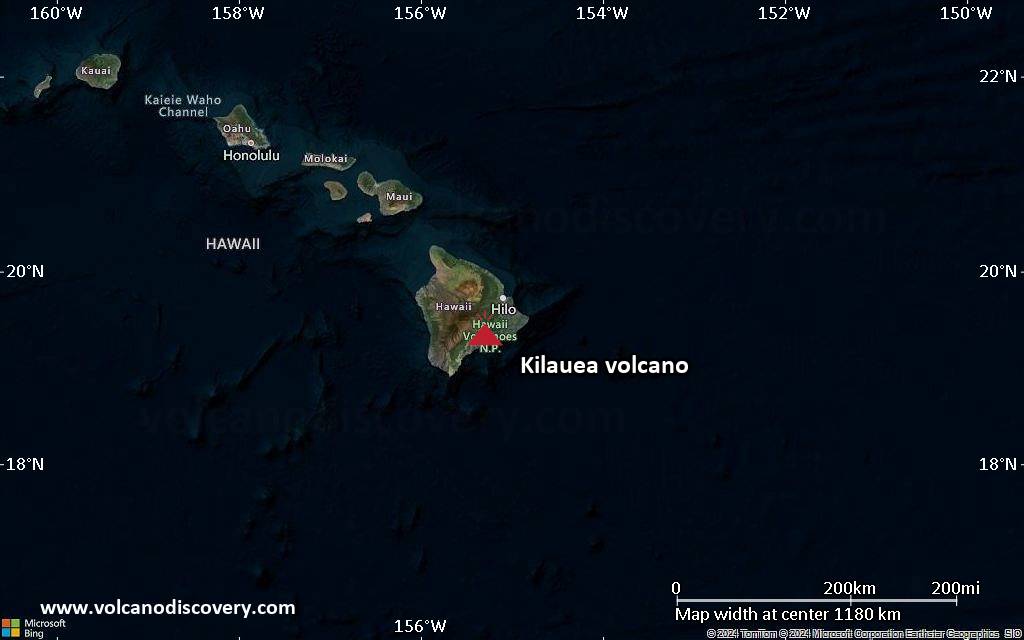 Satellite/aerial-type map of Kilauea volcano (region scale small)