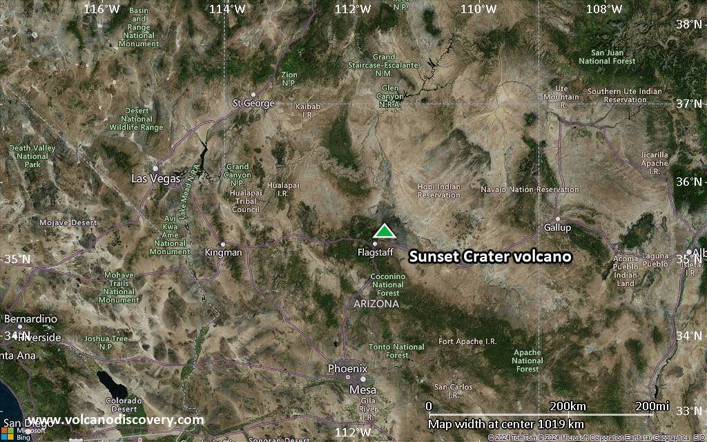 Satellite/aerial-type map of Sunset Crater volcano (region scale small)