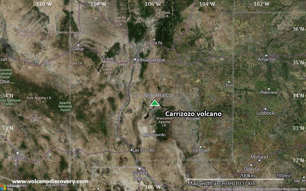 Satellite/aerial-type map of Carrizozo volcano (region scale small)