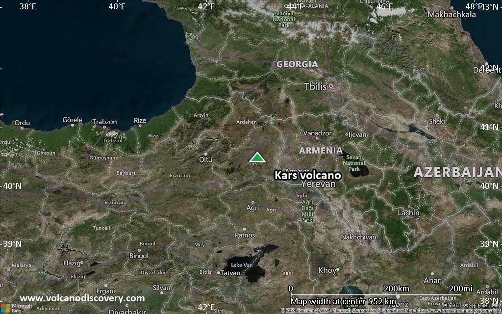 Satellite/aerial-type map of Kars volcano (region scale small)