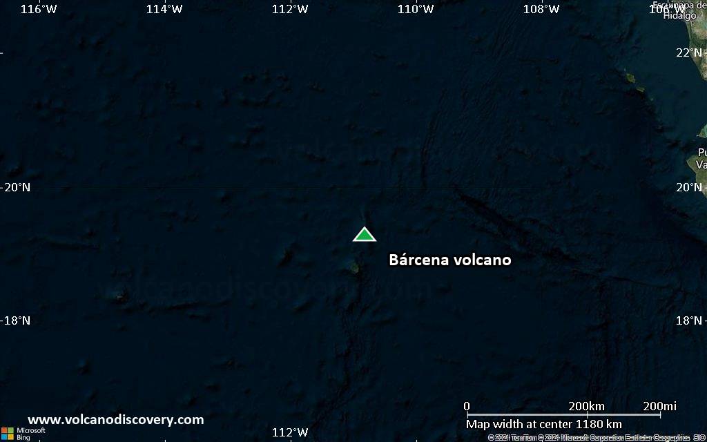 Satellite/aerial-type map of Bárcena volcano (region scale small)