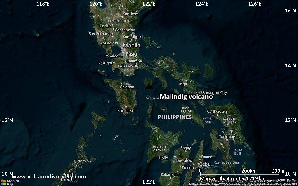 Satellite/aerial-type map of Malindig volcano (region scale small)