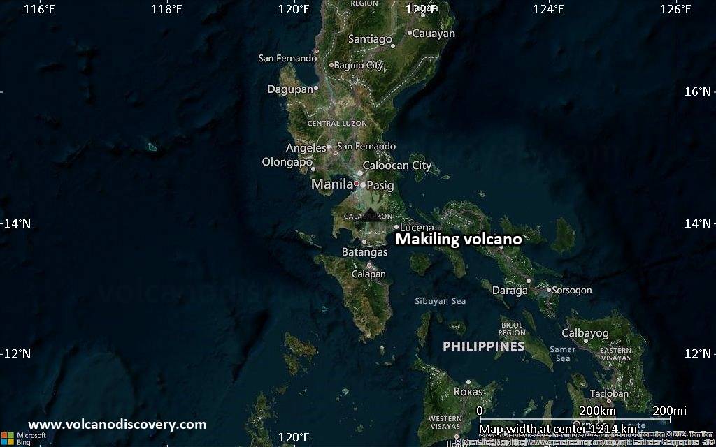 Satellite/aerial-type map of Makiling volcano (region scale small)