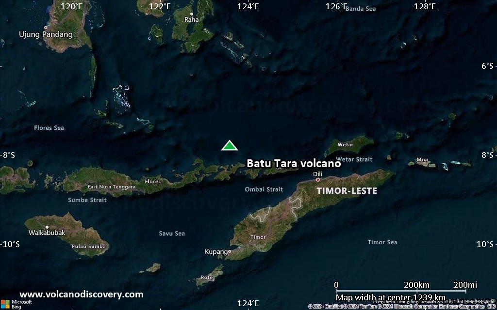 Satellite/aerial-type map of Batu Tara volcano (region scale small)