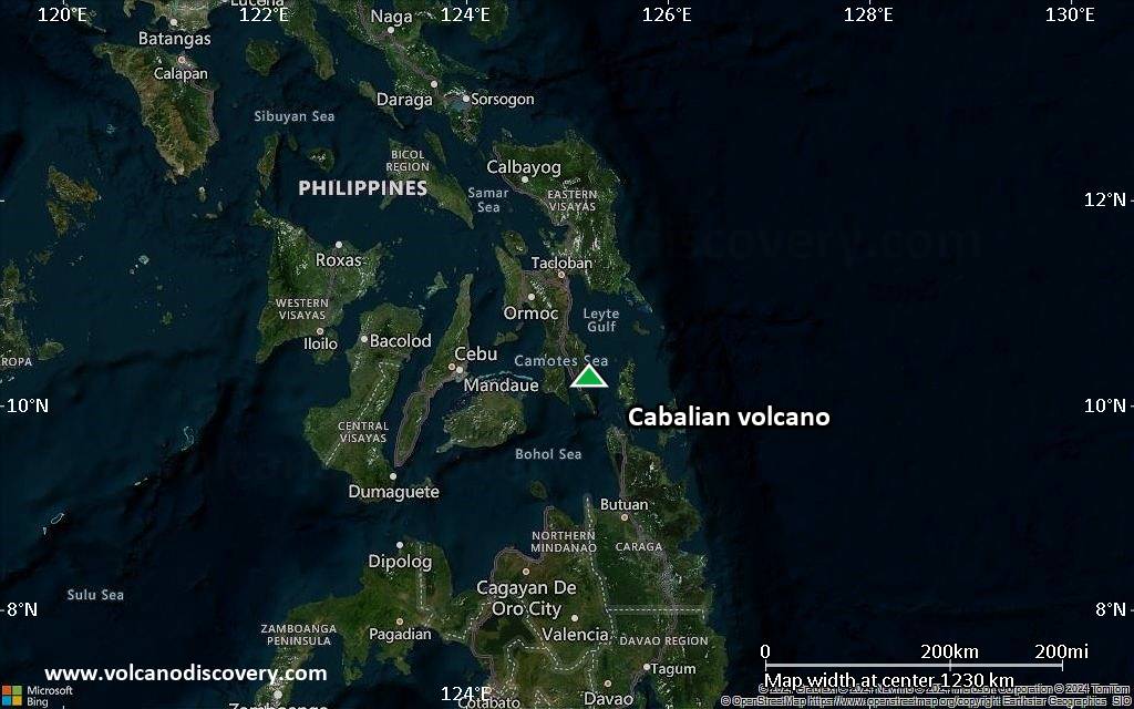 Satellite/aerial-type map of Cabalian volcano (region scale small)