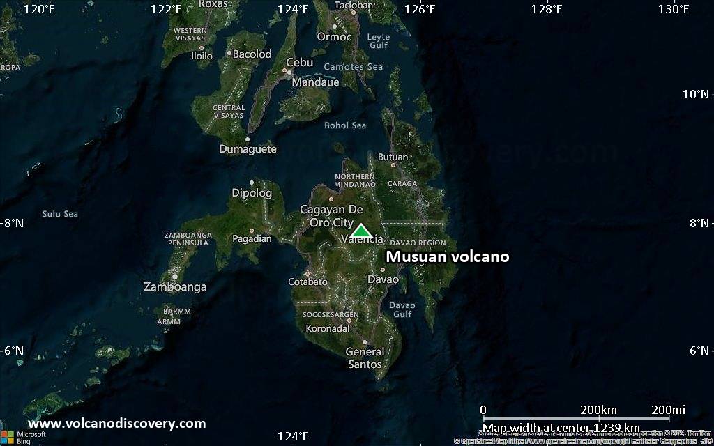 Satellite/aerial-type map of Musuan volcano (region scale small)