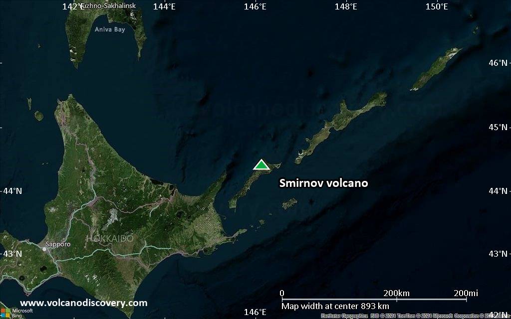 Satellite/aerial-type map of Smirnov volcano (region scale small)
