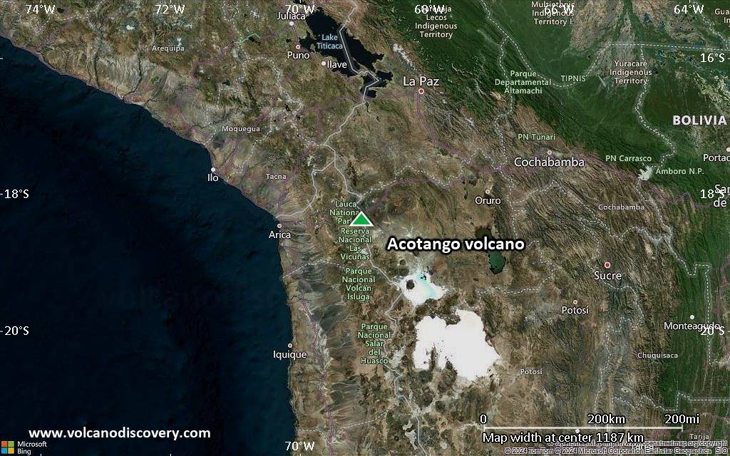 Satellite/aerial-type map of Acotango volcano (region scale small)