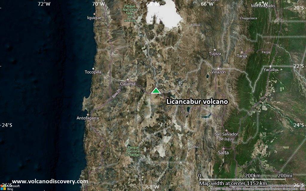 Satellite/aerial-type map of Licancabur volcano (region scale small)