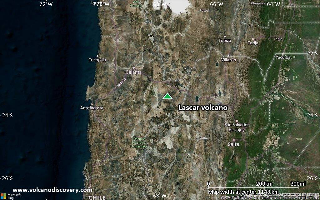 Satellite/aerial-type map of Lascar volcano (region scale small)