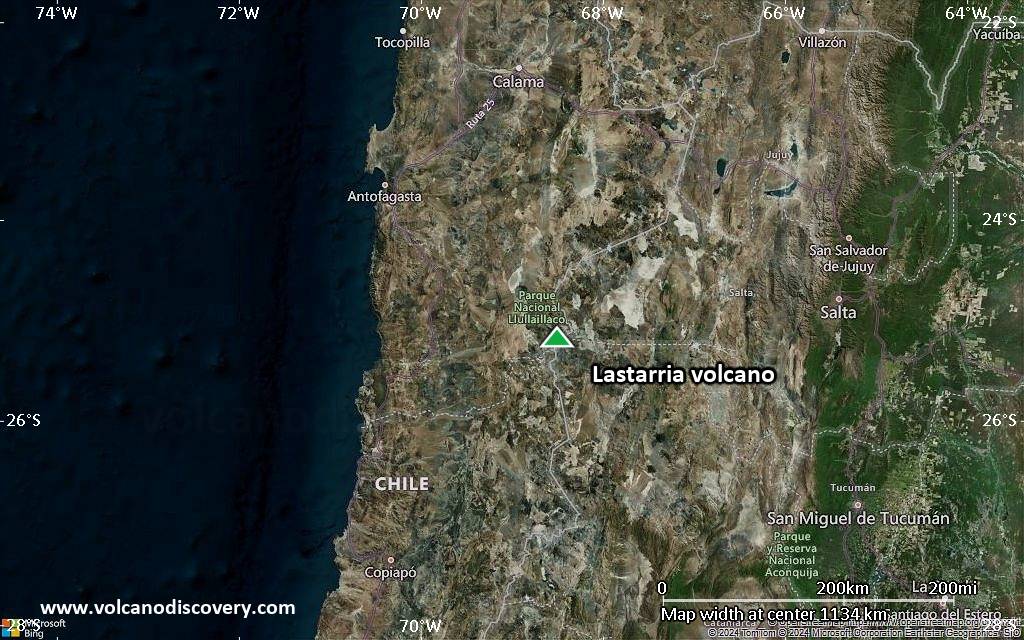 Satellite/aerial-type map of Lastarria volcano (region scale small)