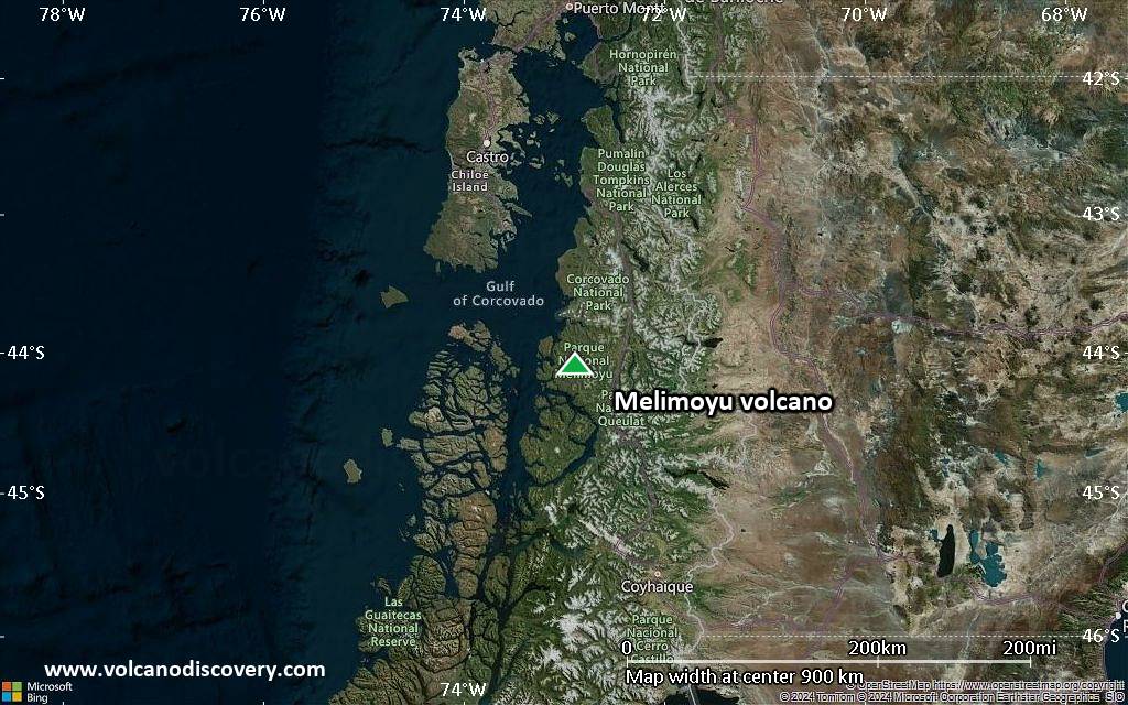 Satellite/aerial-type map of Melimoyu volcano (region scale small)