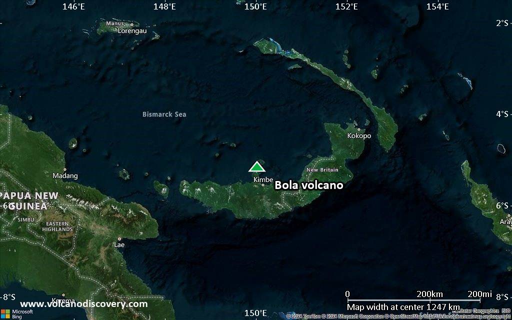 Satellite/aerial-type map of Bola volcano (region scale small)