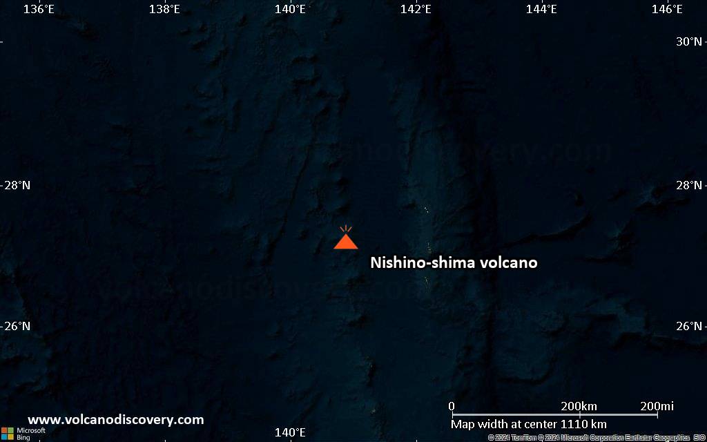 Satellite/aerial-type map of Nishino-shima volcano (region scale small)
