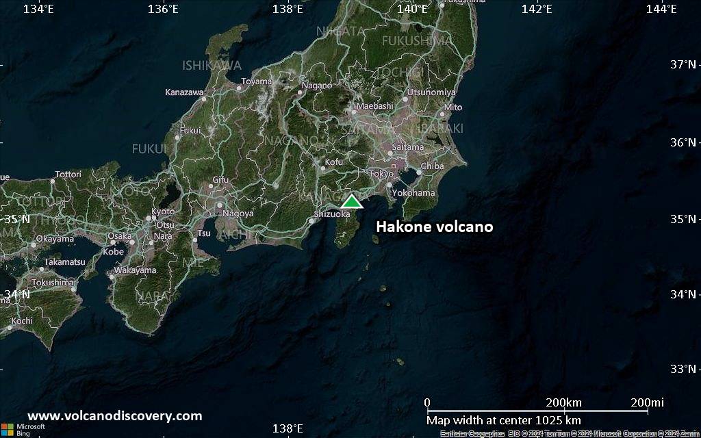 Satellite/aerial-type map of Hakone volcano (region scale small)