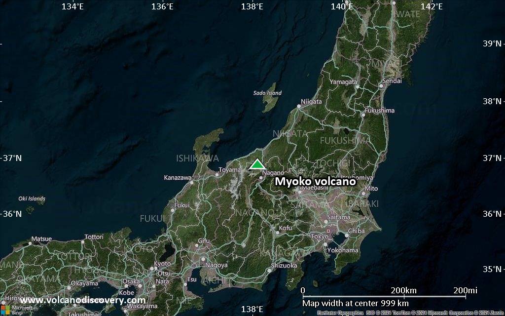 Satellite/aerial-type map of Myoko volcano (region scale small)
