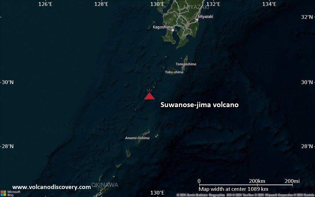 Satellite/aerial-type map of Suwanose-jima volcano (region scale small)