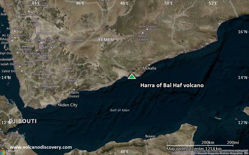 Satellite/aerial-type map of Harra of Bal Haf volcano (region scale small)