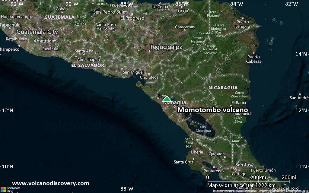 Satellite/aerial-type map of Momotombo volcano (region scale small)