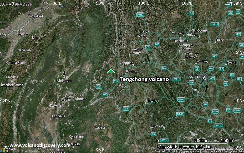 Satellite/aerial-type map of Tengchong volcano (region scale small)