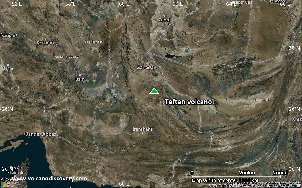 Satellite/aerial-type map of Taftan volcano (region scale small)
