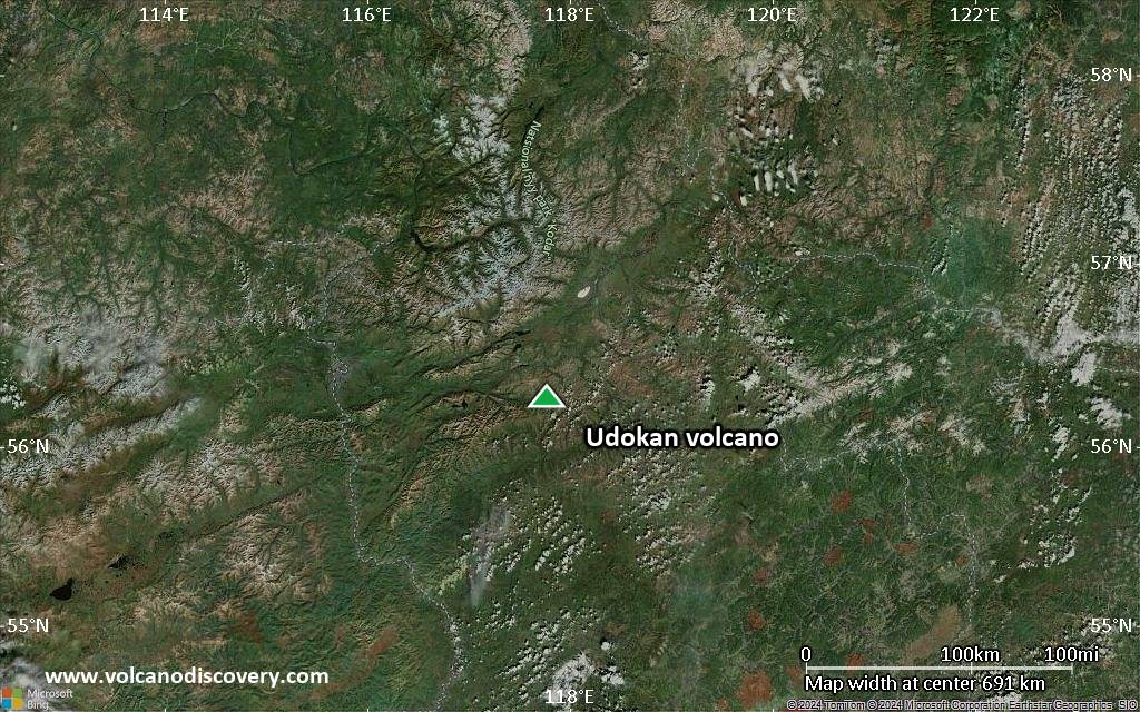 Satellite/aerial-type map of Udokan volcano (region scale small)