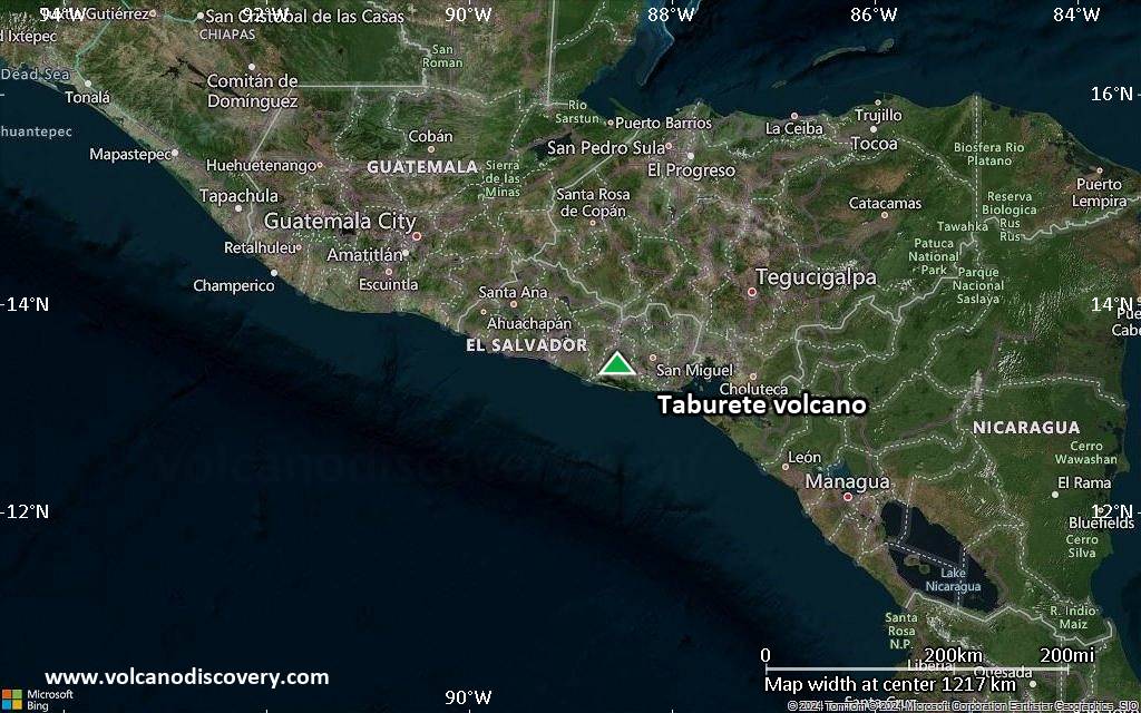 Satellite/aerial-type map of Taburete volcano (region scale small)
