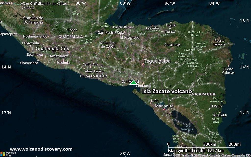 Satellite/aerial-type map of Isla Zacate volcano (region scale small)