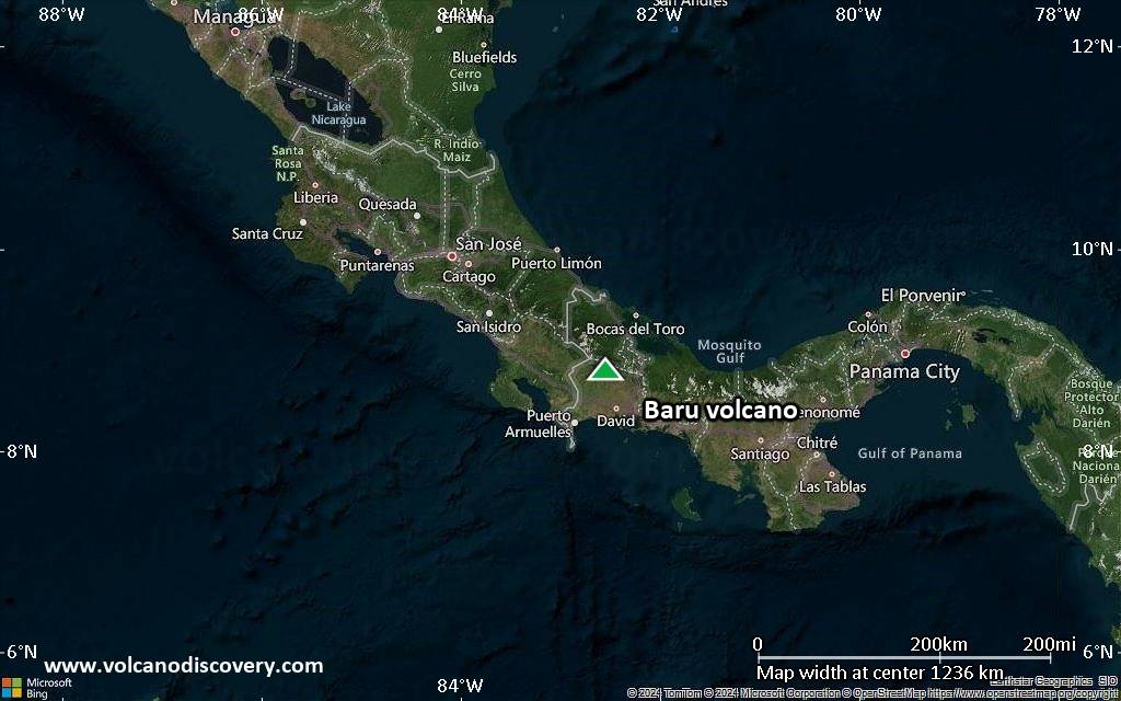 Satellite/aerial-type map of Baru volcano (region scale small)