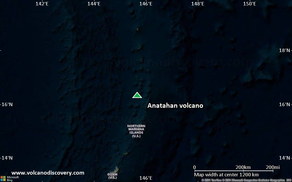 Satellite/aerial-type map of Anatahan volcano (region scale small)